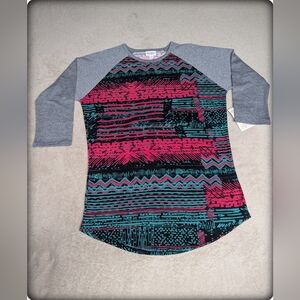 LulaRoe Jersey top 3/4 cropped sleeves colorful geometric abstract crew neck